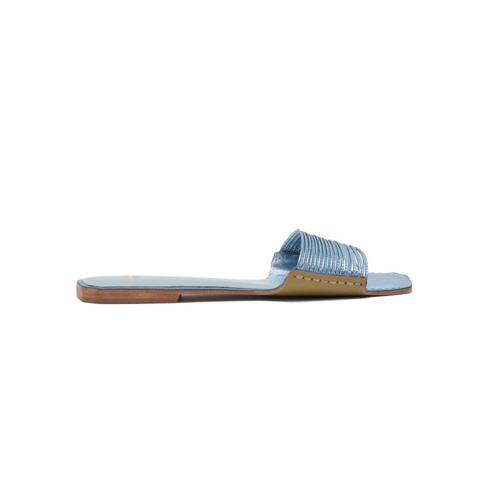 New Frances Valentine Strappy Square Toe Slide Sandal Light Blue Size 6